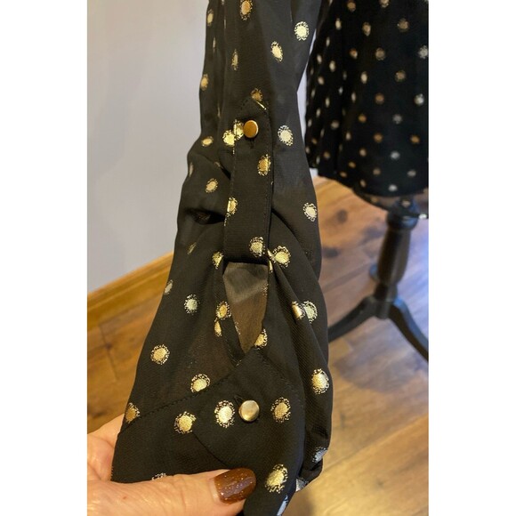 The Limited Sheer Blouse Top Size Small  Black w/ Gold Sparkle Dots  V Neck - Picture 4 of 12